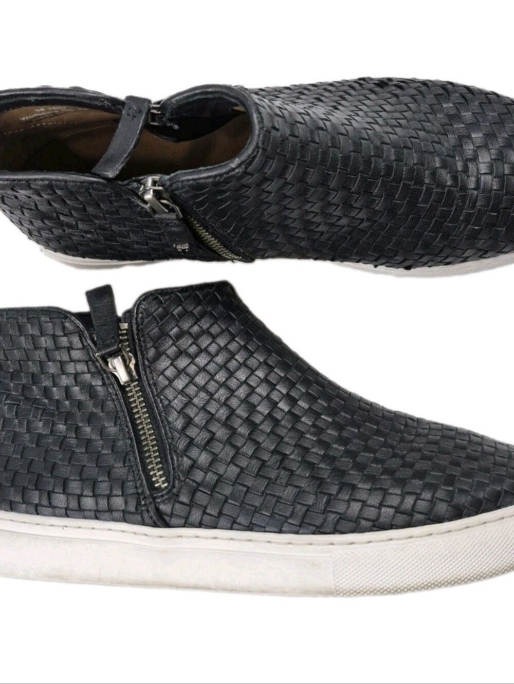 Trask Black Leather Woven Chukka Boots Dbl Zippers Womens Sz 9 EUC